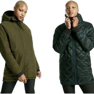 Athleta Vortex Women's Green Reversible Down Jacket Coat, Size L
